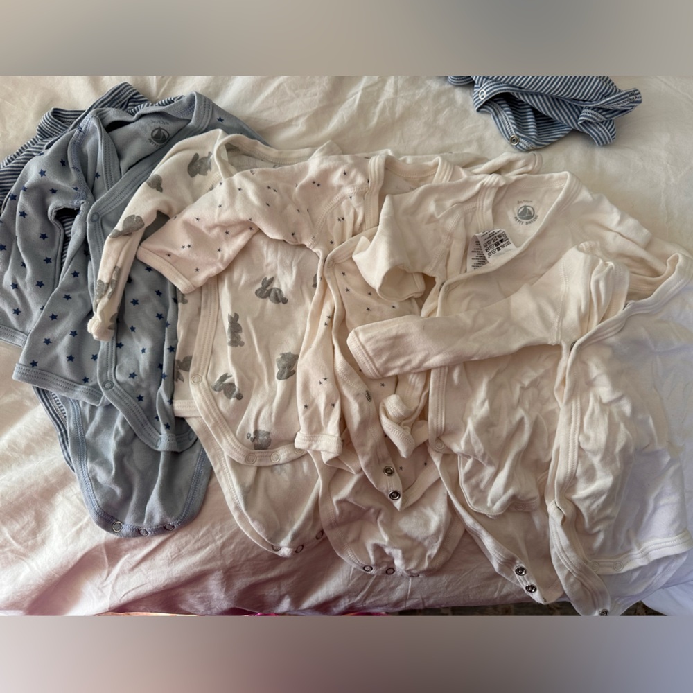 6 Petit Bateau Cream and Gray Bodysuits